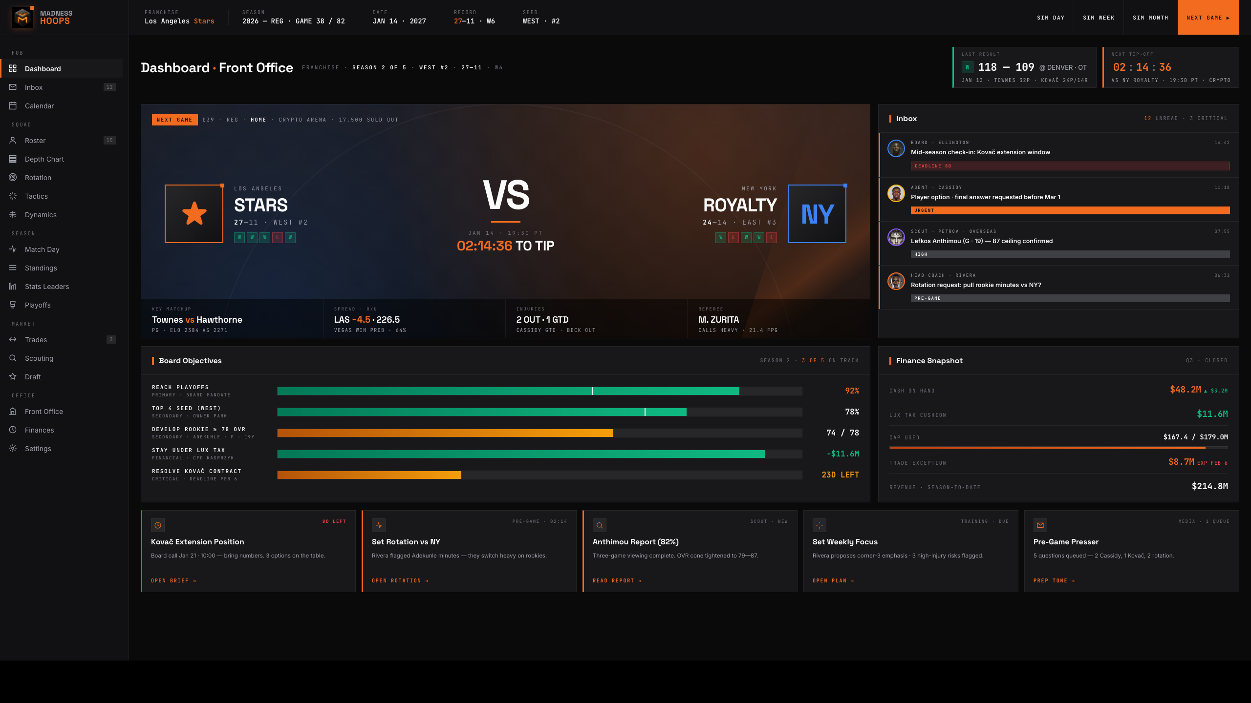 Hoops Madness · Dashboard hub · v01